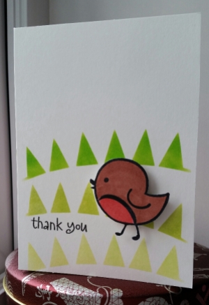 A Bit Of Glue & Paper - handmade thank you card with stamped and coloured bird, green inked triangle grass; CAS(E) This Sketch 217 #CTS217 - Vancouver BC