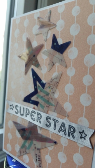A Bit Of Glue & Paper - handmade greeting card embellished with stars, ribbon stamped with SUPER STAR, pink and white patterned paper; CAS(E) This Sketch #CTS218 - Vancouver BC