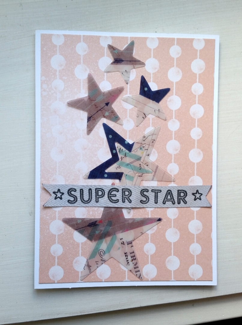 A Bit Of Glue & Paper - handmade greeting card embellished with stars, ribbon stamped with SUPER STAR, pink and white patterned paper; CAS(E) This Sketch #CTS218 - Vancouver BC