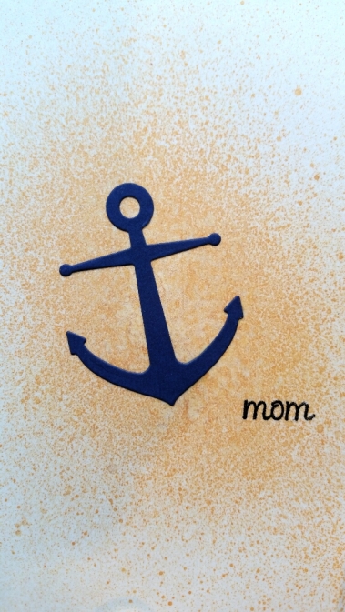 A Bit Of Glue & Paper - handmade clean and simple Mother's Day card with yellow spray ink and navy blue die cut anchor, stamped with mom; CASology 244 #CASology244 - Vancouver BC