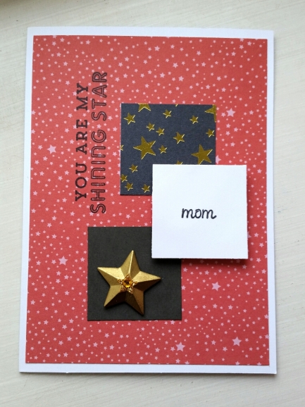 A Bit Of Glue & Paper - Mother's Day card, red star paper, black paper with gold stars, stamped with mom and You are my shining star, embellished with gold star, Freshly Made Sketches 282 #FMS282 - Vancouver BC
