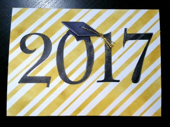 A Bit Of Glue & Paper - graduation card 2017 gold stripes with grad cap sticker on zero - Vancouver BC