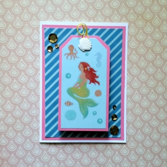 A Bit Of Glue & Paper - handmade greeting card, mermaid on tag, octopus, gold sequins, seahorse, ocean, sea - Vancouver, BC
